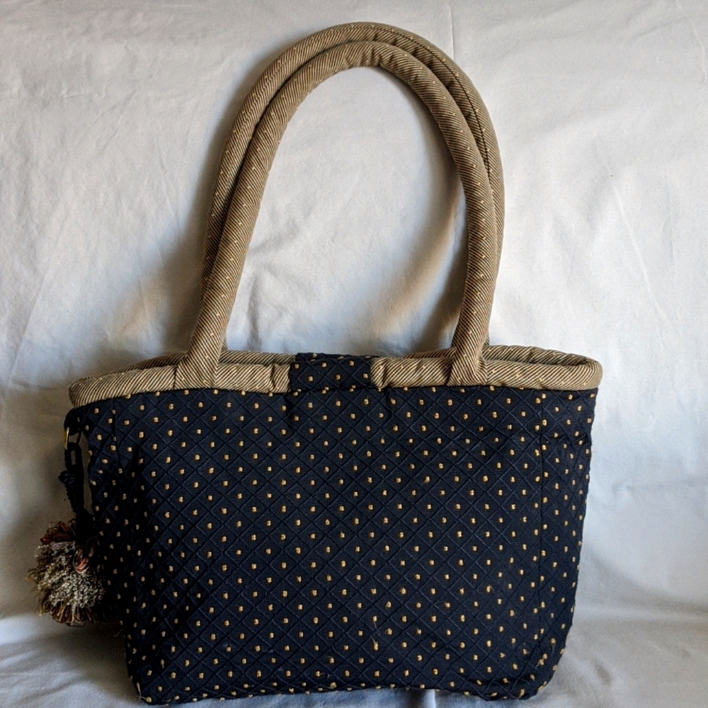 Lula Belle Market Bag Purse Navy and Tan with Tassle Tote
